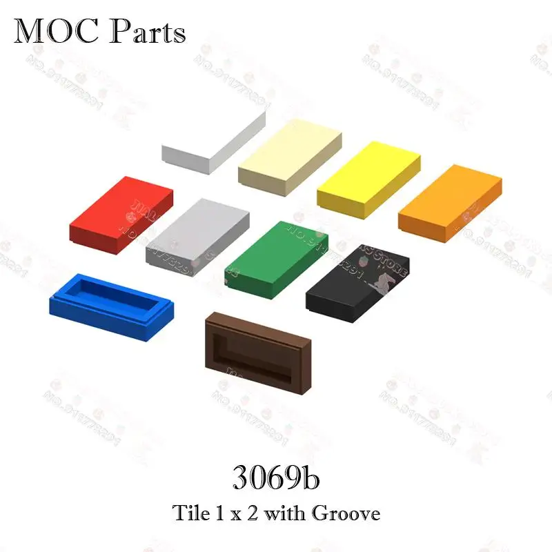 10PCS/LOT MOC Parts 3069b Tile 1 X 2 With Groove Building Blocks Creative DIY Accessories Assemble Bricks Toys For Children Gift