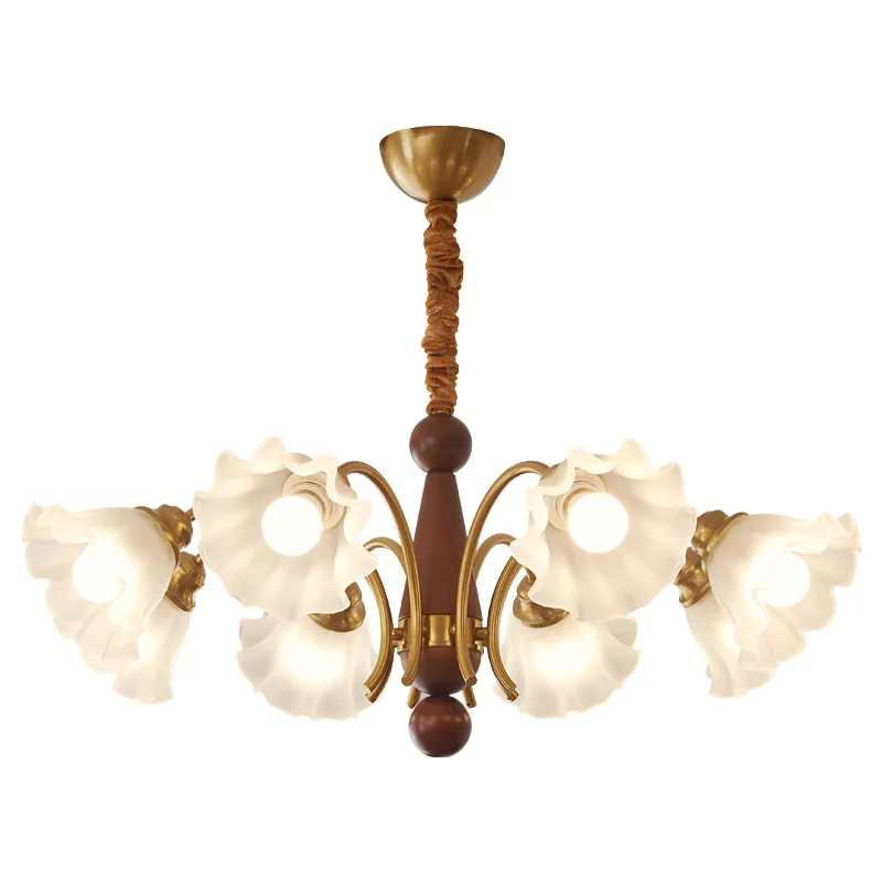American retro living room chandelier French romantic lily of the valley flower glass medieval solid wood bedroom dining room la