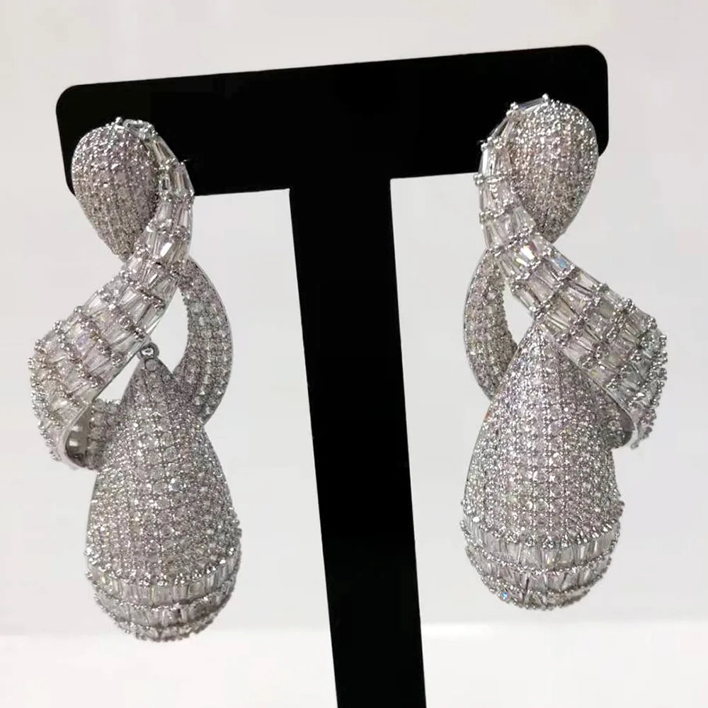 Missvikki Luxury Handmade Drop Dangle Earrings Shiny Cubic Zircon Fashion Earrings For Women Bridal Wedding Party Accessories