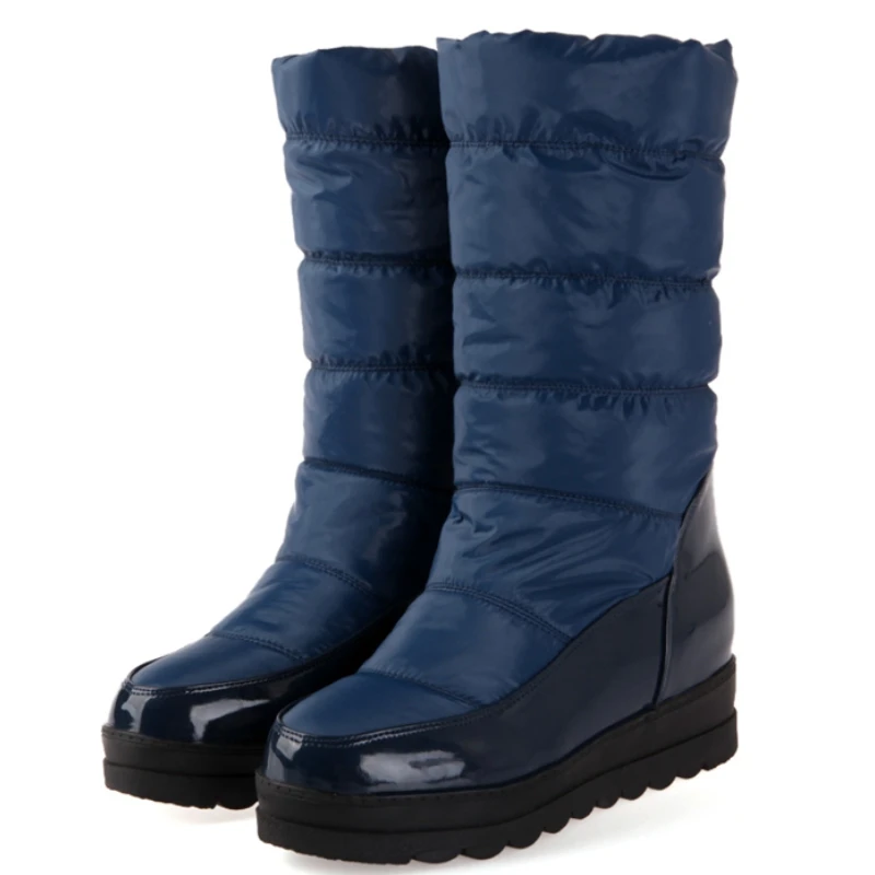 White Women's Winter Snow Boots 2024 Black Red Warm Fur Plush Mid-calf Boot Wedge Low Heels Fashion Long Shoes Girls Waterproof - view 5