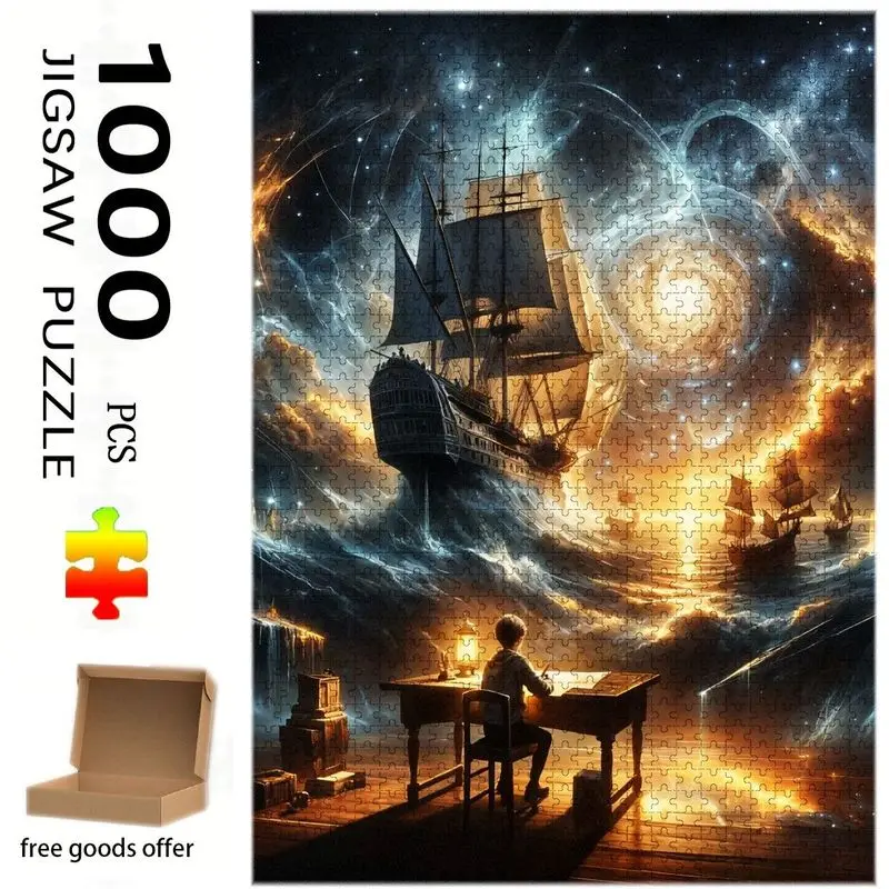 500/1000 Teile Puzzle, surreales Sternenhimmel-Ozean-Segelboot-Puzzle, Lernspielzeug für Kinder, Kinderspiele, Geschenk