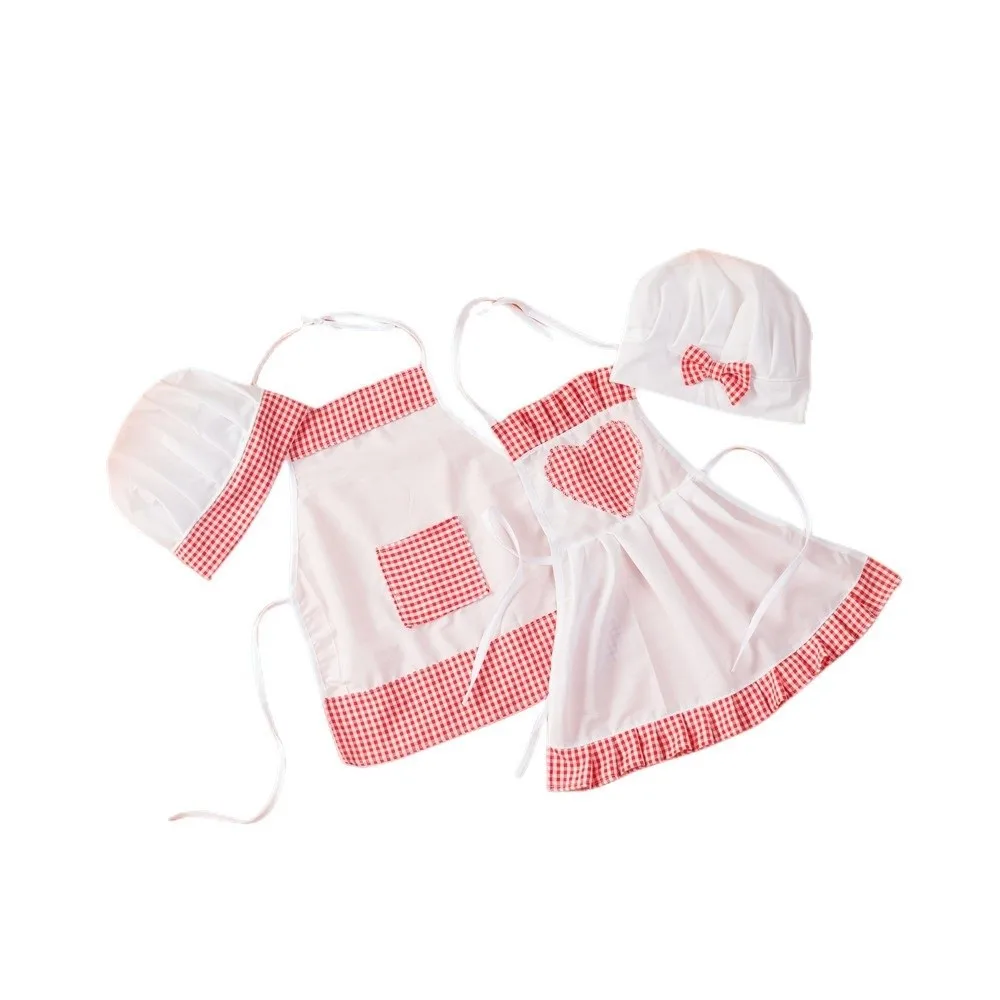 Red Gingham Chef Costumes Newborn Size Costume Sets Newborn Photography Props Heart Shape Studio Accessories