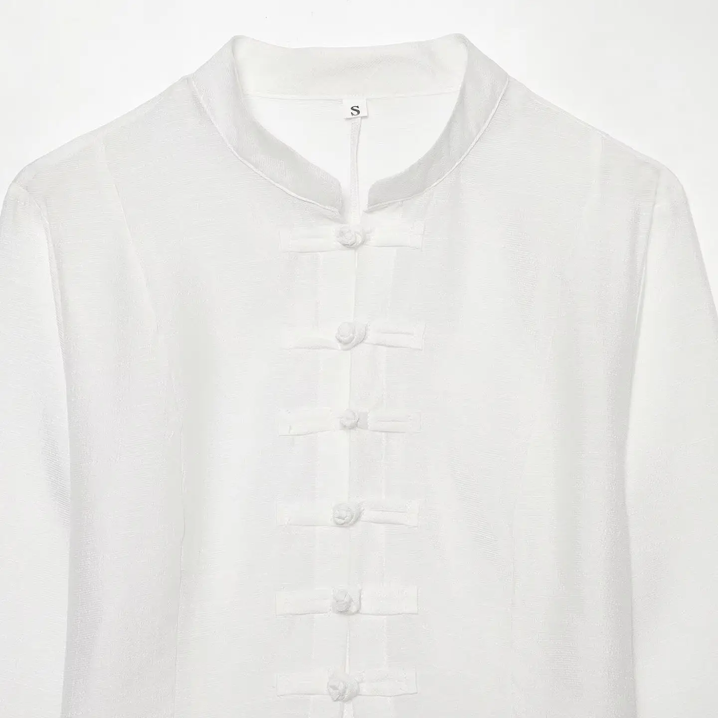Women's Short Stand Collar Texture Sensation Semi-Transparent Button-Up Summer Top Casual Style Standard Fit Outerwear