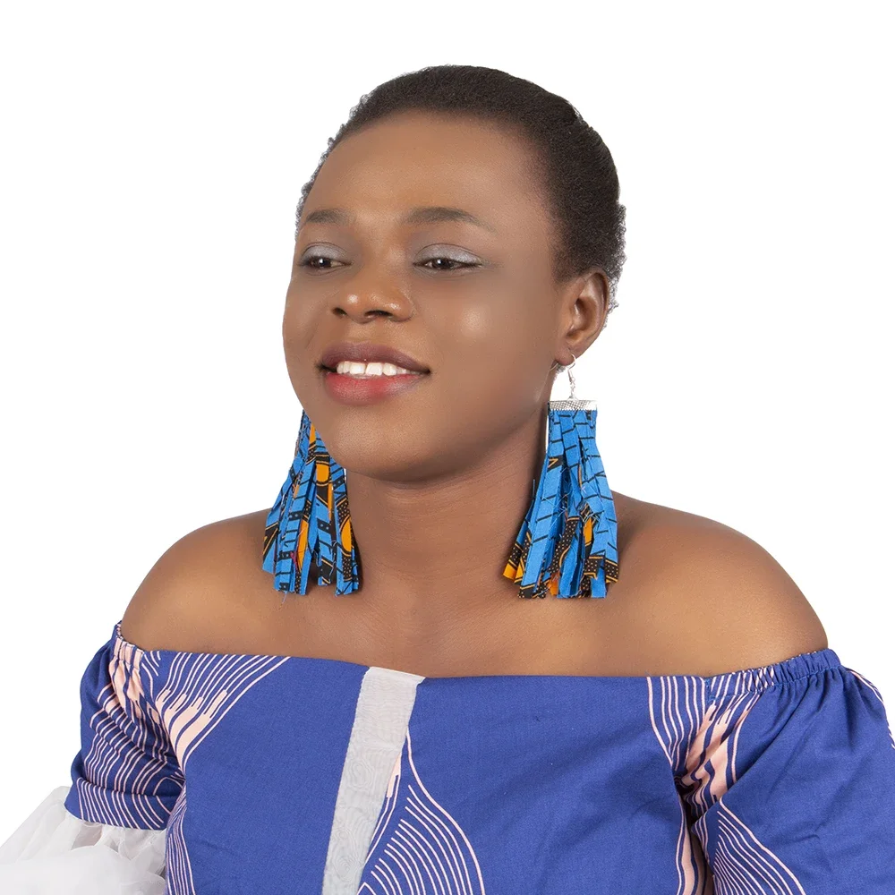 

BRW 2022 Fabric African Earrings For Women Handmade Jewelry Ankara Earrings With Tassel Ethnic African Print Drop earring WYB755
