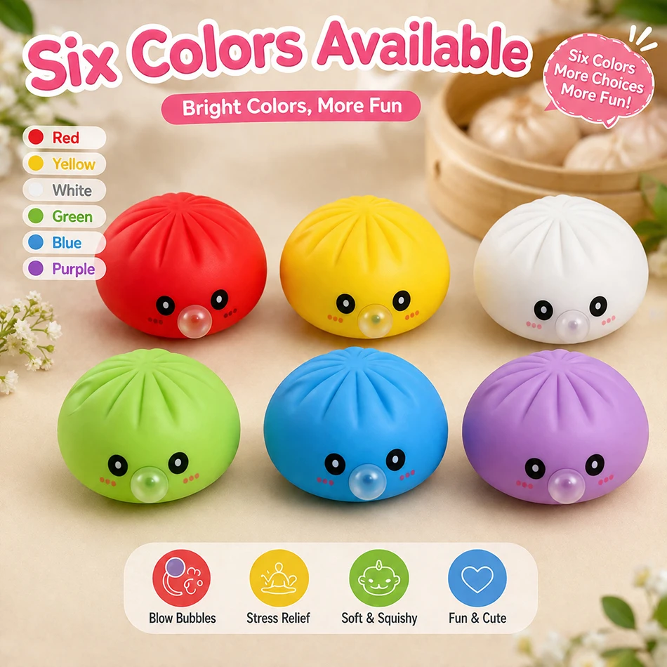 Cute Super Squishy Dumpling Bubble Blowing Toy Soft TPR Stress Relief Fidget Sensory Decompression Squeeze Ball Slow Rebound