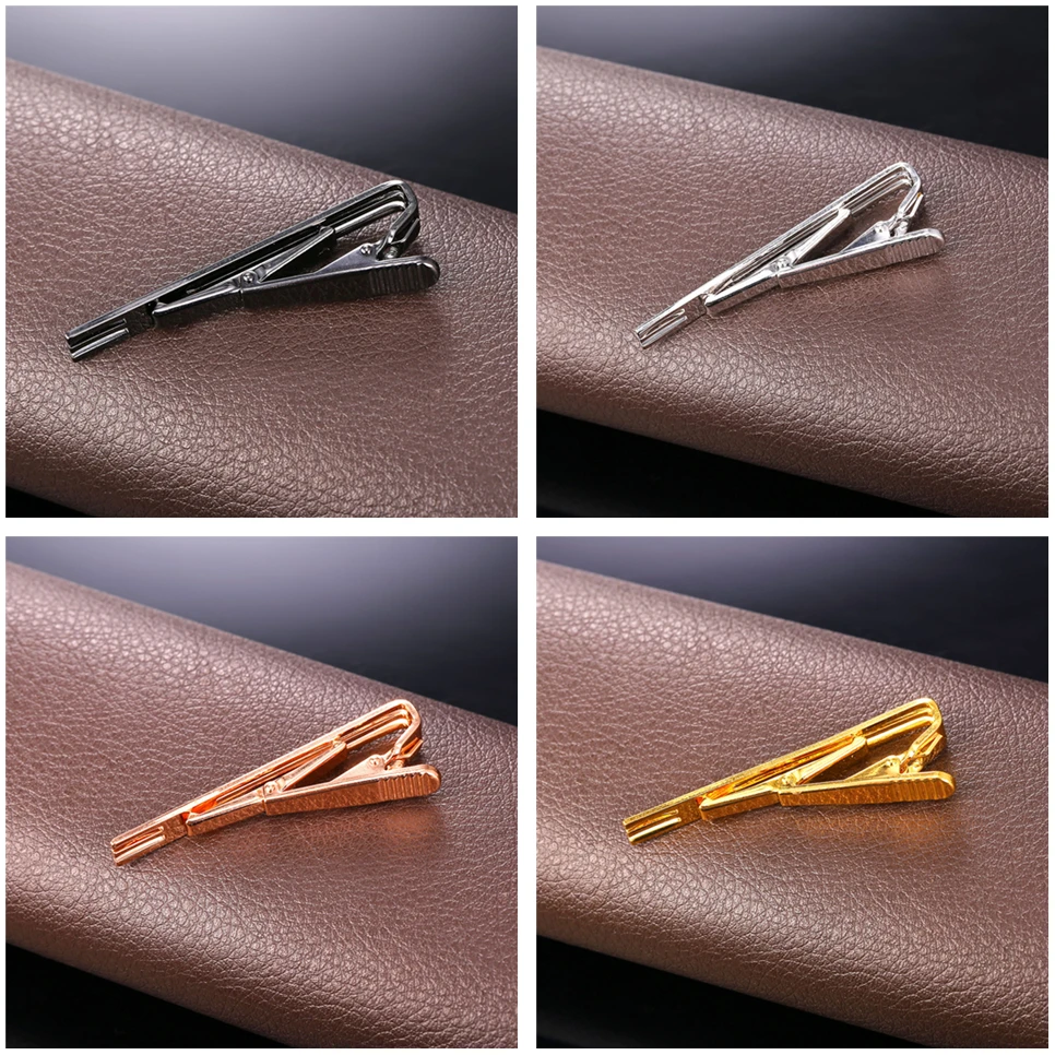 U7 4pcs/set Tie Clips for Men Simple Style Business Man Mix or Same Metal Color Set Necktie Clip Clasp Jewelry Set Gift for Him