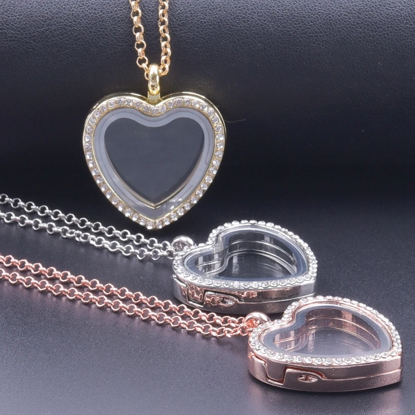 10Pcs/Lot Mix Color Heart Floating Memory Locket Chain Necklaces For Women Trendy Love Living Photo Collier Wedding Gift Jewelry