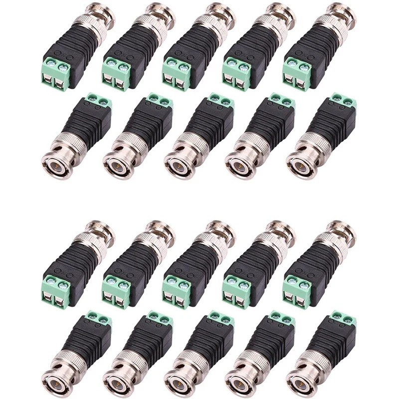 FULL-20 Pack BNC Balun Connector And Camera Terminal Male Adapter For CCTV Surveillance Video Cameras Coaxial/Cat5/Cat6