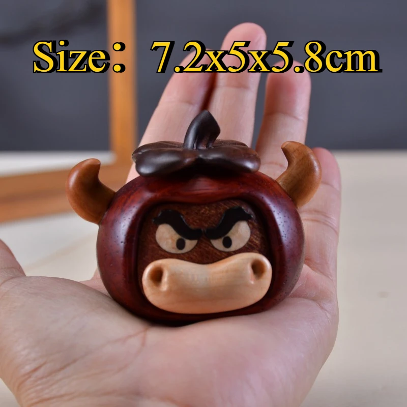 Creative Sandalwood Carved Ox & Persimmon Statue, Anime Peripheral Wooden Model, Bedroom Desk Ornament, Ideal Gift For Friends