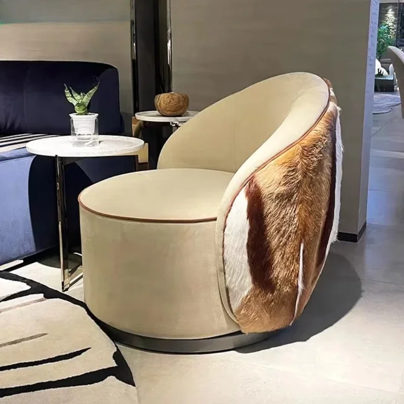 Swivel Chair Sofa For Lounge Italian Luxury Modern Minimalist Villa Style Genuine Leather Living Room Chairs