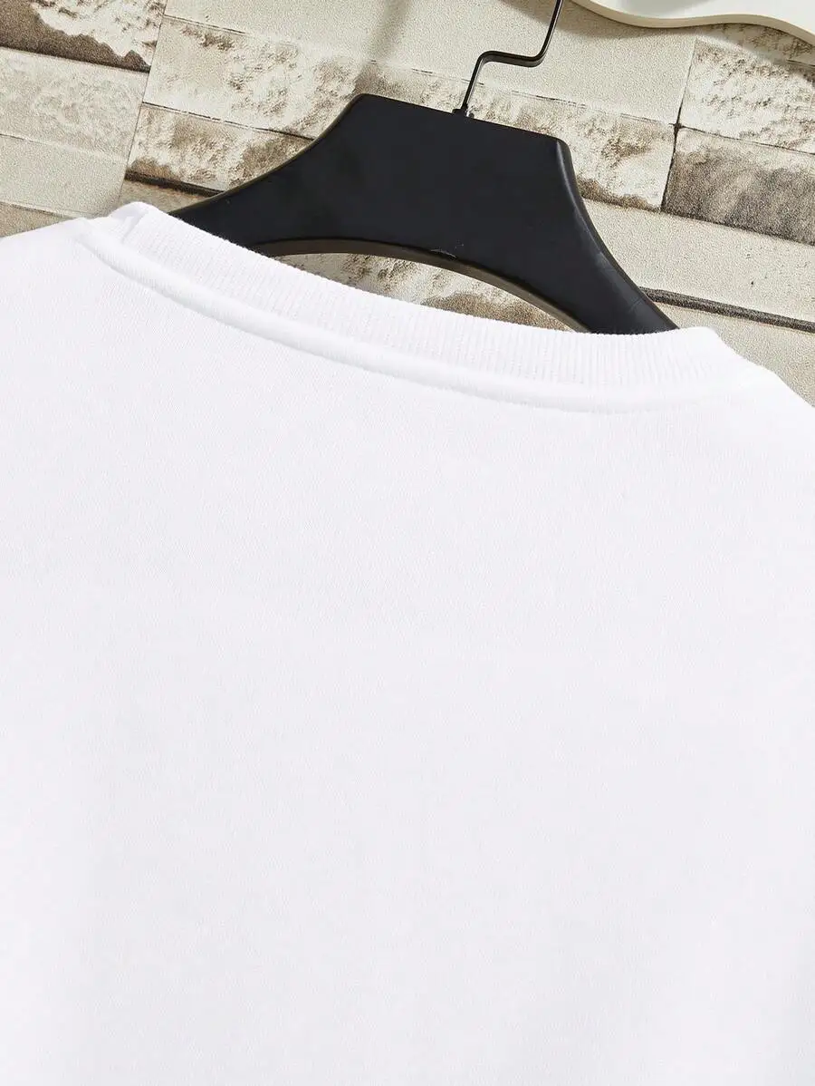 Men's White Arch Print Crewneck Sweatshirt, Casual Long Sleeve Top for Fall Winter