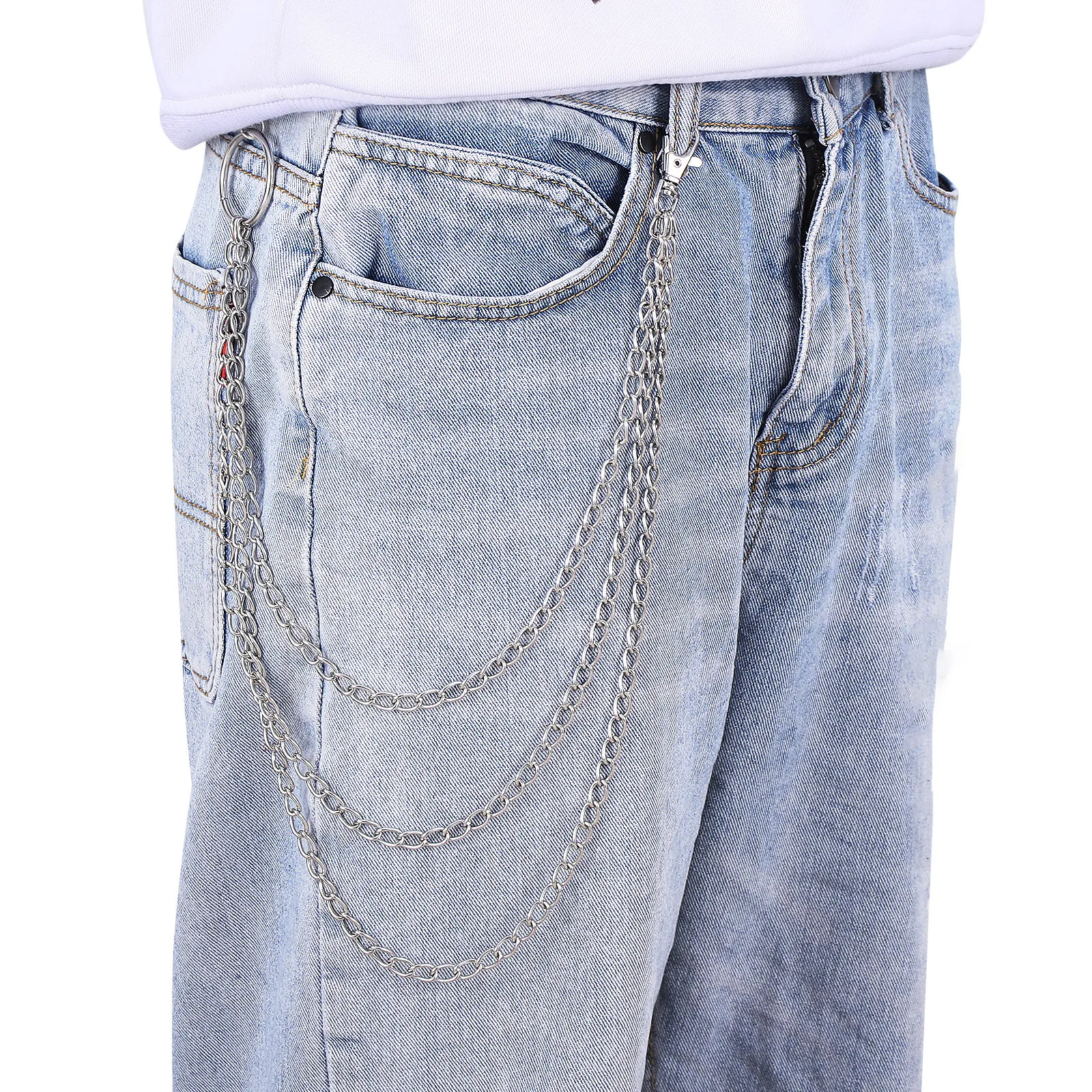 3 Layers Pants Chain Premium Alloy Rust Resistant Hip Hop Jeans Pocket Chain for Daily Fashion Stage Performance