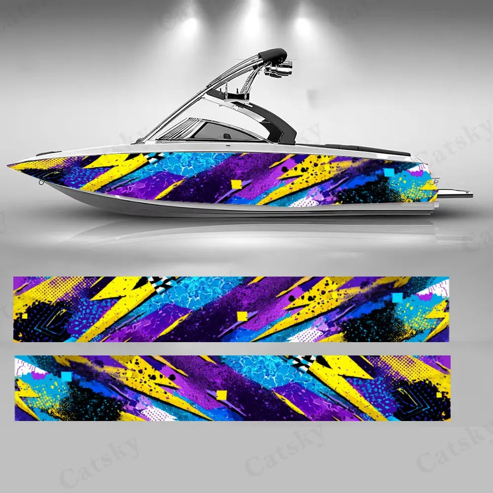 Purple - Blue Lightning Style Color Blocking Boat Sticker Vinyl Ship Pontoon Deck Boat Fishing Decorative Pontoon Boats Decal