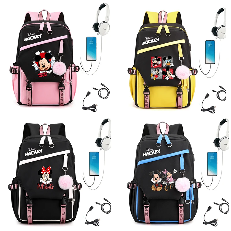 

Mickey Minnie Mouse Men's Women's Backpack Girls Boys Teenager Children Rucksack School Bags USB Charging Backpack