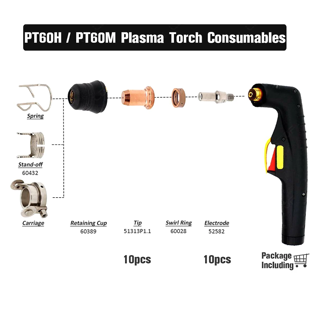 PT60 قطب البلازما MT52582 نصائح الفوهات MT51313P1 1، متوافق مع شعلة القطع IPT 60، أداء يمكن الاعتماد عليه، مجموعة 20 قطعة