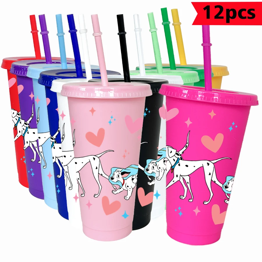 

12Pcs/pack Disney Dalmatians Heart Shaped 26oz Colored Plastic Tumbler Birthday Party Drinking Utensils Juice Coffee Mug