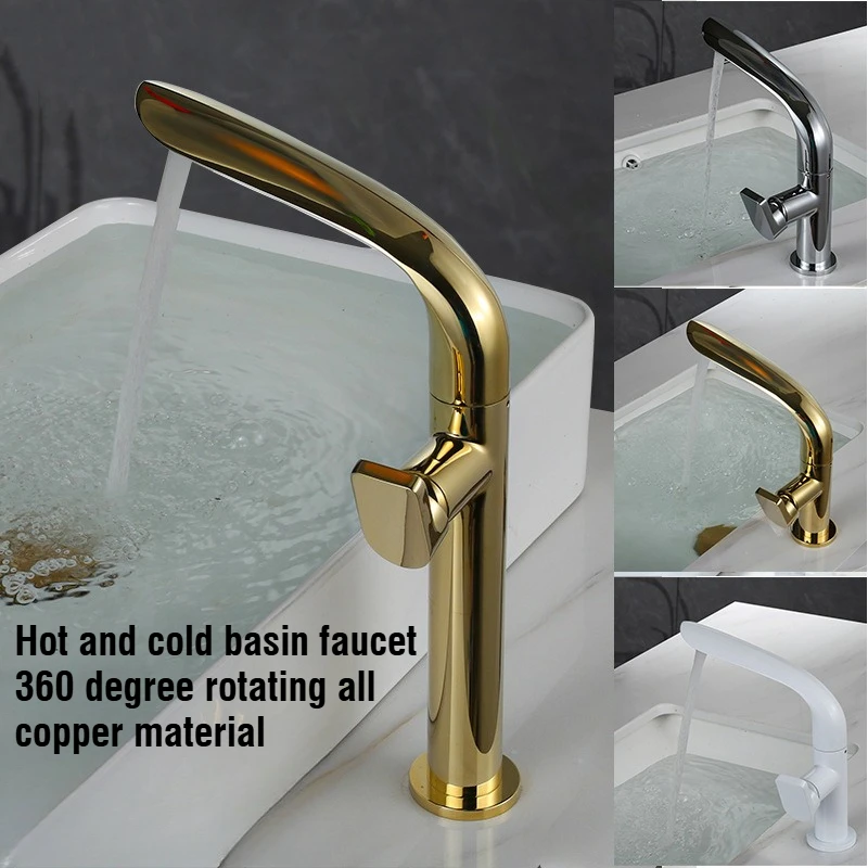 Brushed Gold Bathroom Faucet Brass Hot Cold Water Mixer Tap Rotating Washbasin Sink Faucet for Cabinet Vanity Light Luxury