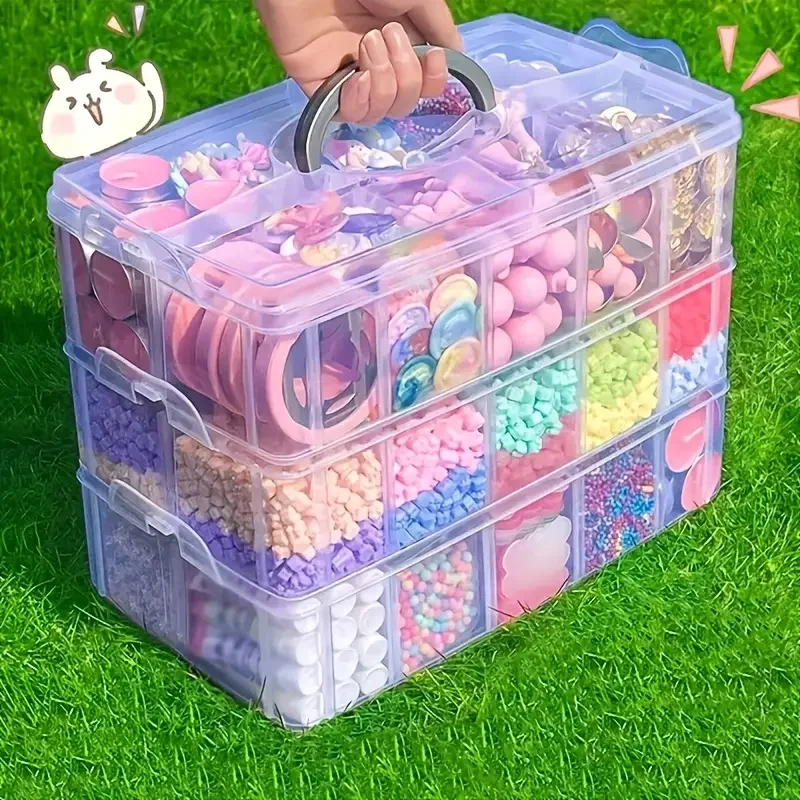 Caja organizadora de joyas apilable con 18 compartimentos, almacenamiento de plástico transparente para manualidades y artículos pequeños, portátil con asa, Ideal Gi