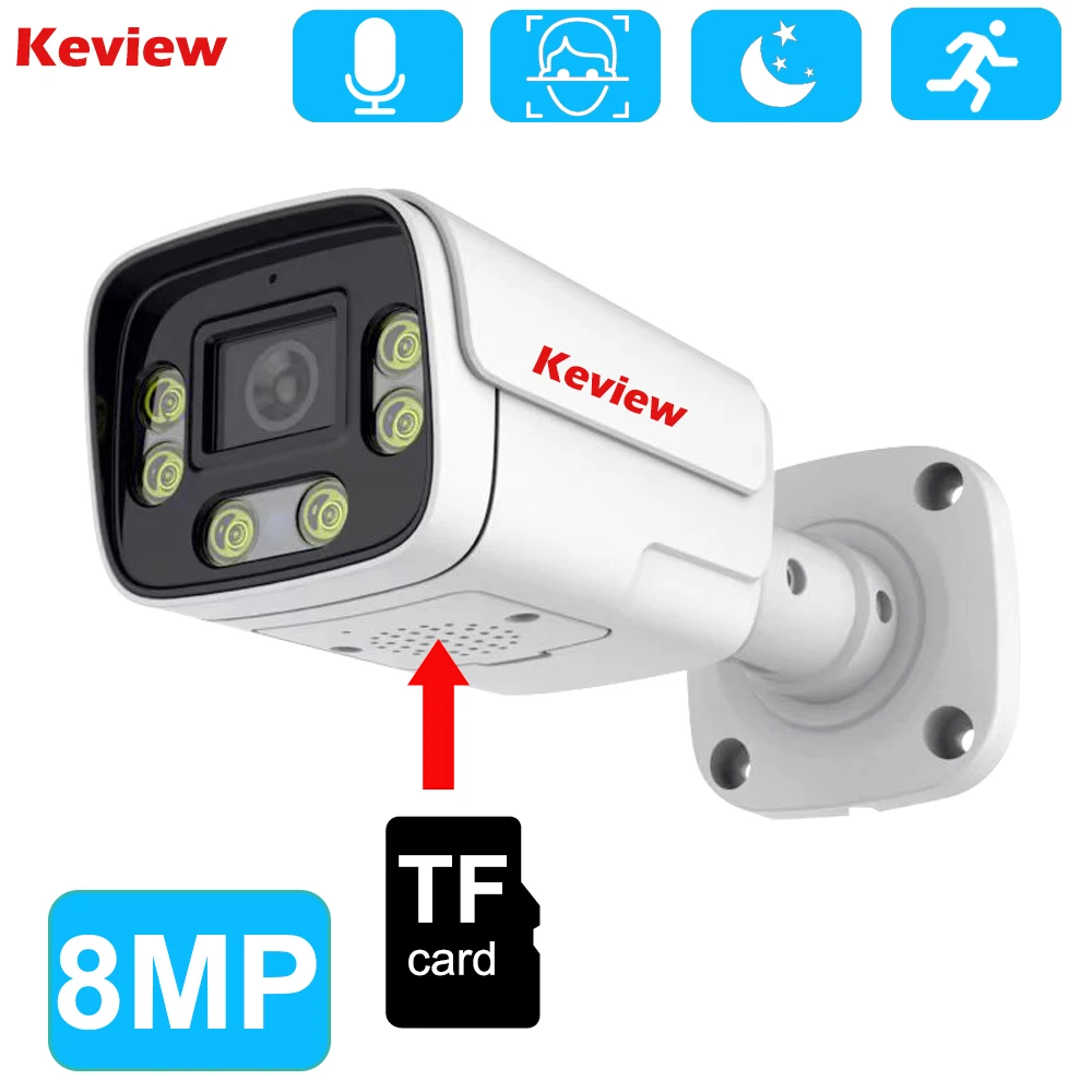 4K 8MP POE IP Camera XMeye Outdoor Surveillance Audio TF Card CCTV Security Human  Motion Face AI Alarm Color Night Vision ONVIF