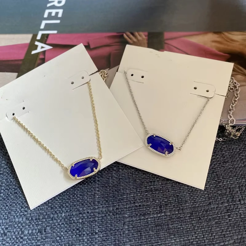 

VKVVA Elisa Oval Geometric Blue Cat Eye Pendant Necklace Clavicle Chain for women Fashion Jewelry Unique Gifts