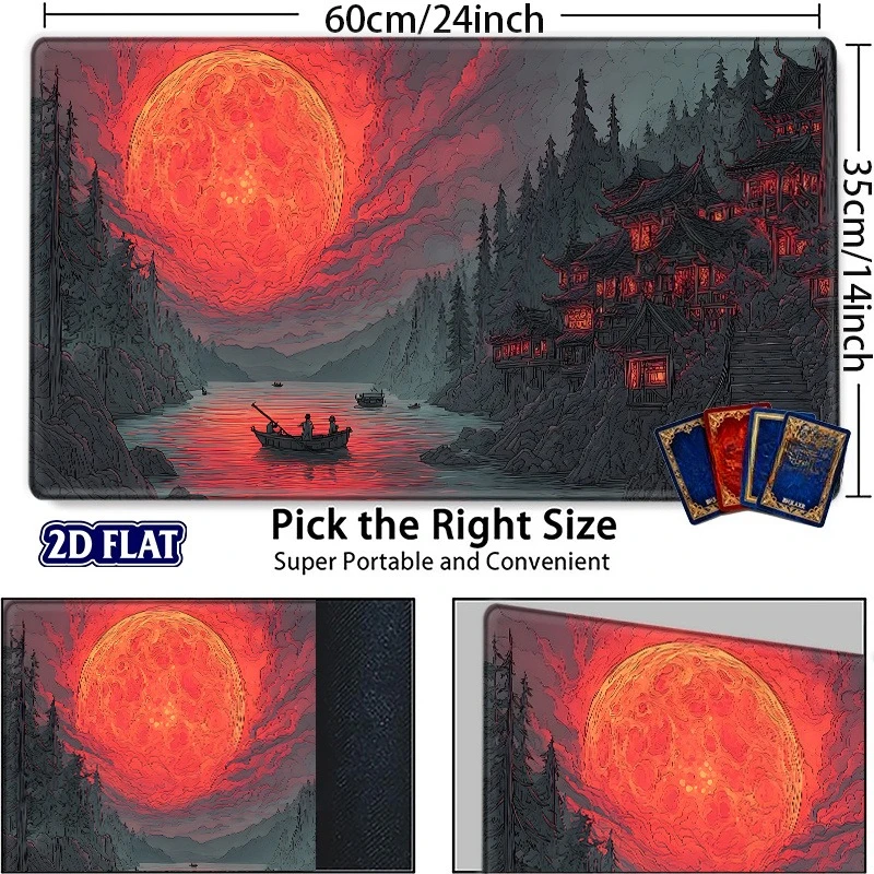 14x24 inch TCG game mat, featuring the Dream Red Moon Temple pattern, compatible with TCG/CCG card games dark aesthetic game mat