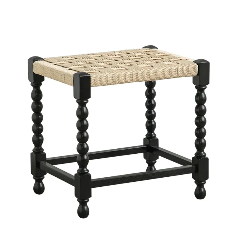 Y Mid-Ancient Solid Wood Shoe Changing Stool Creative Braid Rope Stool Nordic Simple Living Room Foot Bench