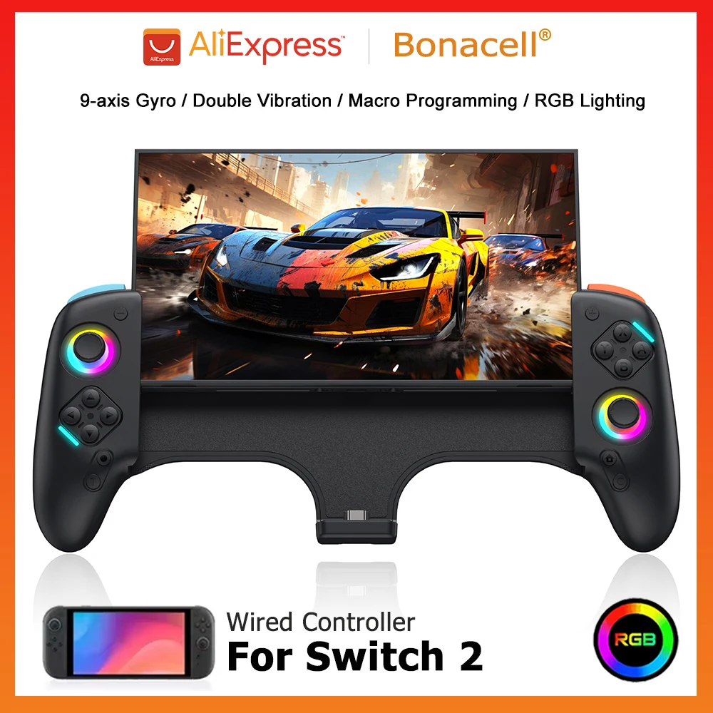RGB Joy-Controller Spielcontroller für Nintendo Switch 2 Programmierbarer 9-Achsen-Gamepad mit Vibration/Makro und Hall-Effekt-Joysticks