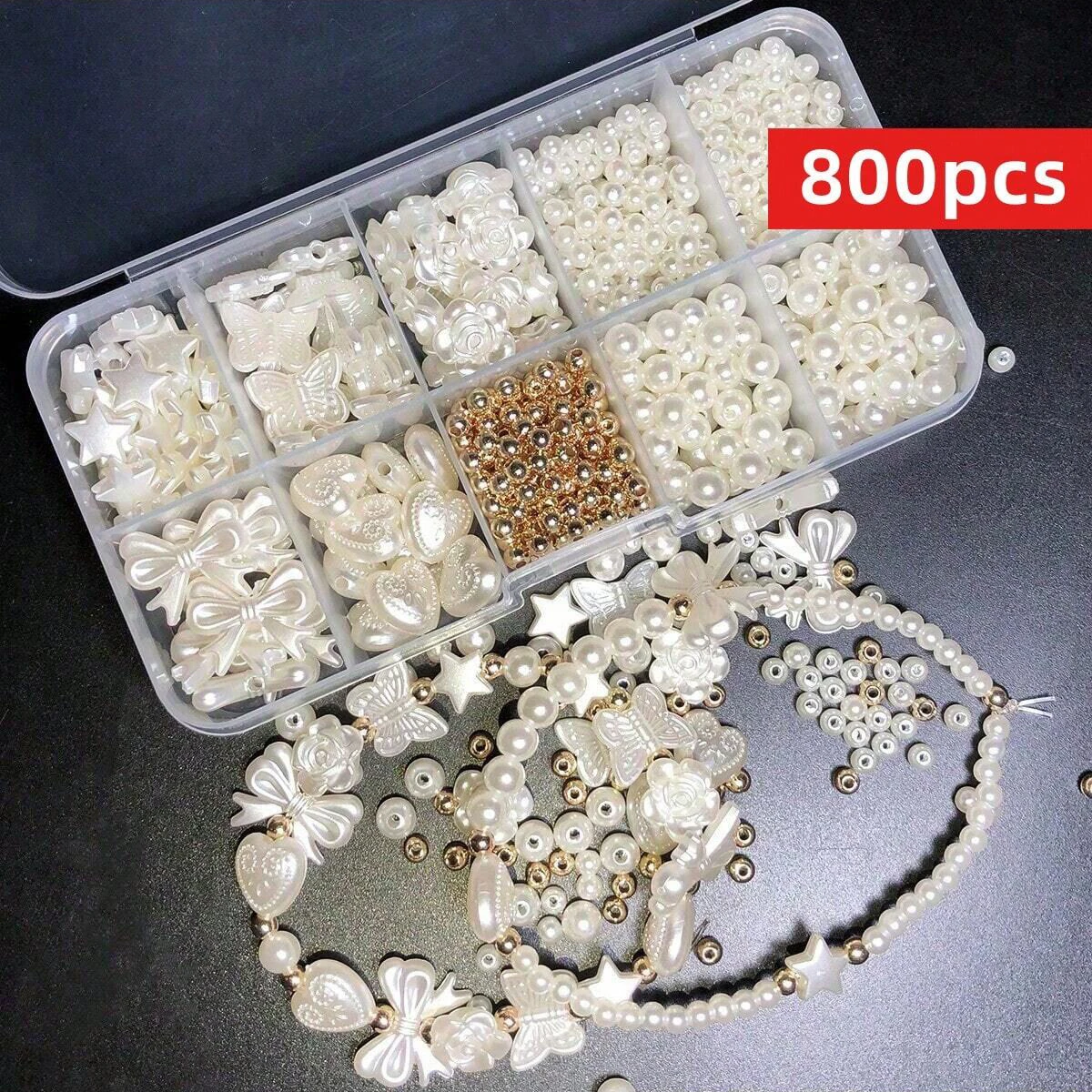 800Pcs White Mixed Acrylic Pearl Polished Loose Beads Set Elegant For DIY Jewelry Decors Handmade Craft Jewelry Making