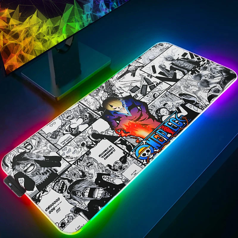 RGB LED Mauspad Büro Schreibtisch Matte One Piece Sanji Computer Spiel Mousepad Gummi Tastatur Pad PC Zubehör Maus Matte Tablet Pad