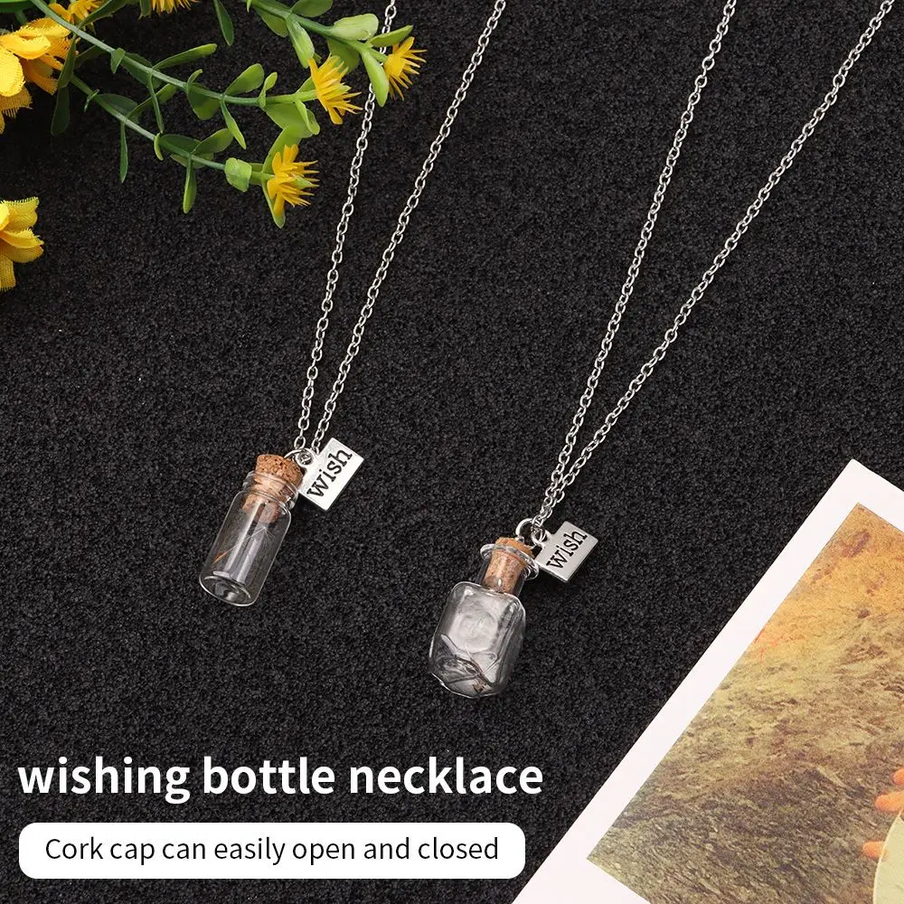 Fashion Lucky Charm Long Chain Retro Cork Glass Vial Pendant Natural Dandelion Wishing Bottle Necklace