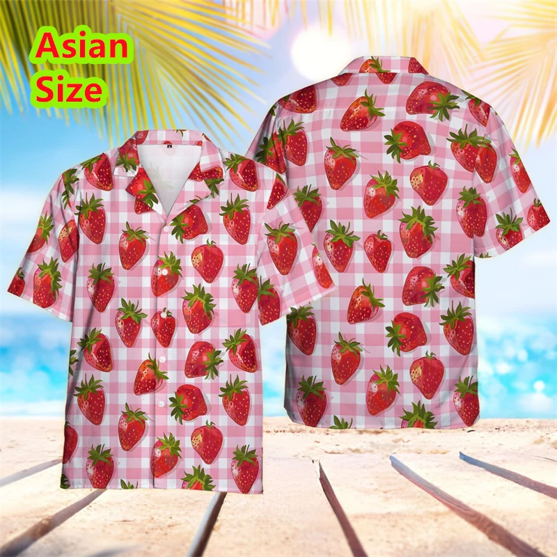 

Funny Aloha Strawberry 3D Print Man Shirts Clothes Female Fruit Beach Shirt Pineapple Watermelon Short Sleeve Tops Baggy Shirts