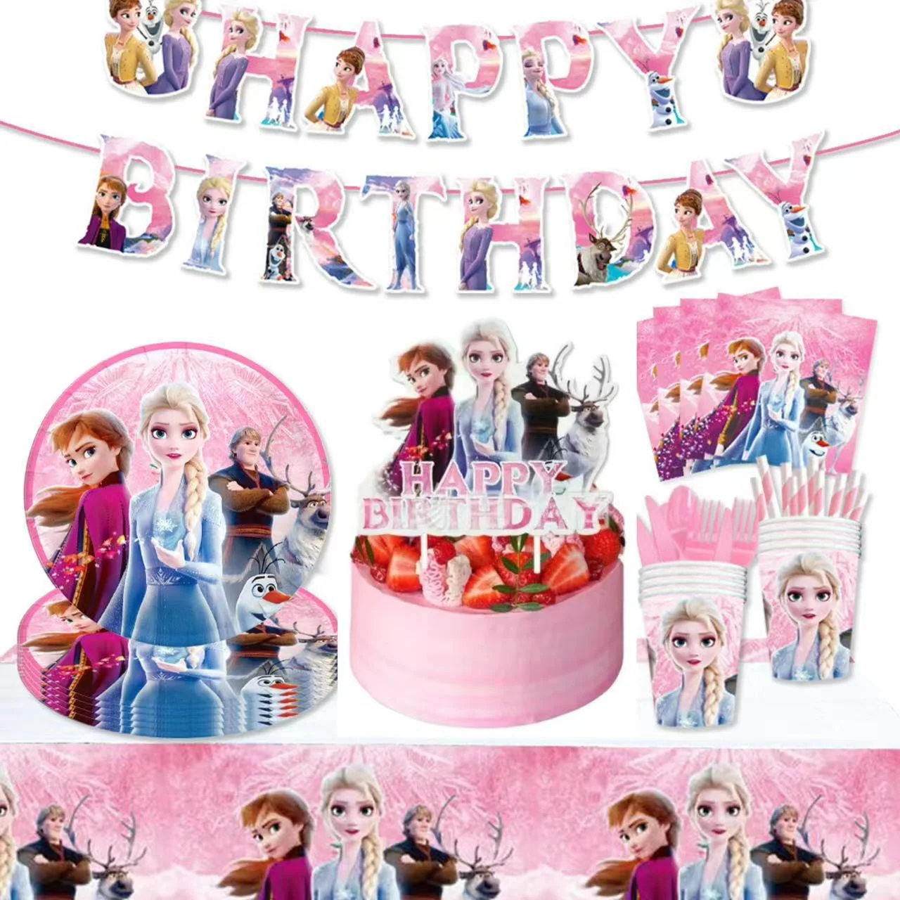 Disney Frozen Birthday Party Decorations Tableware Set Kids Birthday Party Favors Tablecloth Frozen Elsa Birthday Decoration