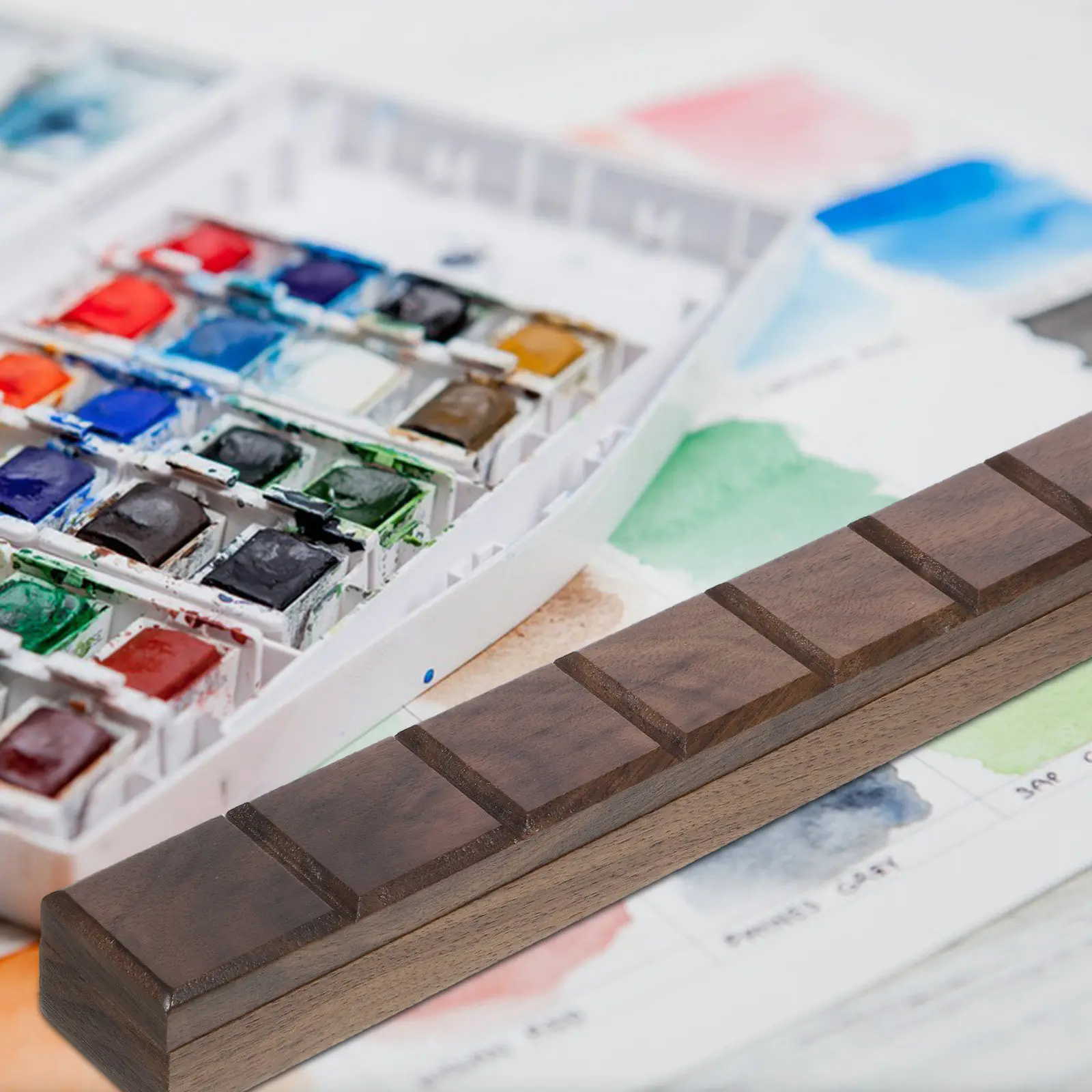 Wood Watercolor Pigment Box Portable Mixing Plate Sturdy Travel Paint Storage Case for Watercolor Oil Gouache Painting Tools