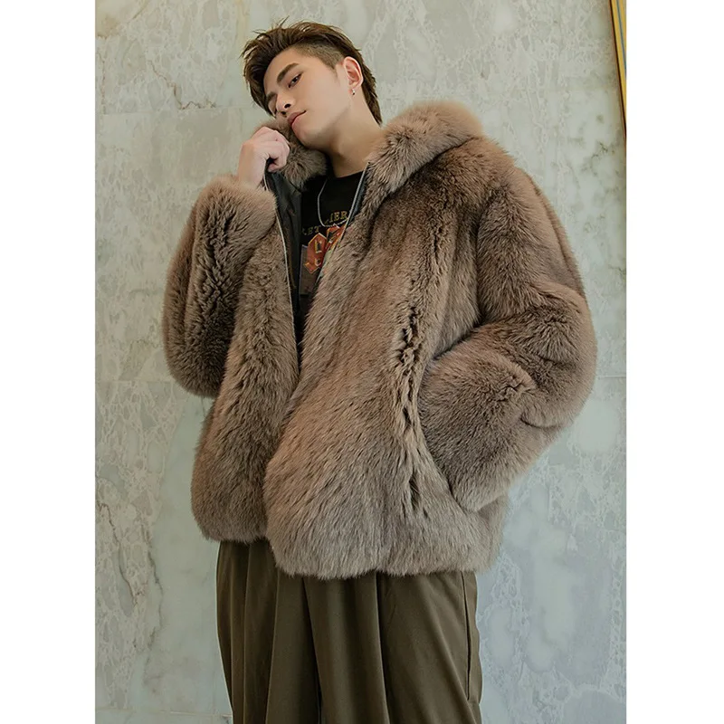 

Zipper Hooded Faux Fur Coat Men Winter Jacket Long Sleeve Thick Warm Fake Fur Coat Brand Casual Loose Snow Clothes Free Shipping
