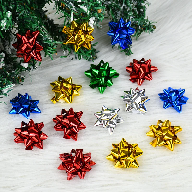 

100pcs Mini Colorful 3D Star Flower Christmas Gift Box Packaging Self-Adhesive Star Bow Christmas Decoration New Year 2025 Noel