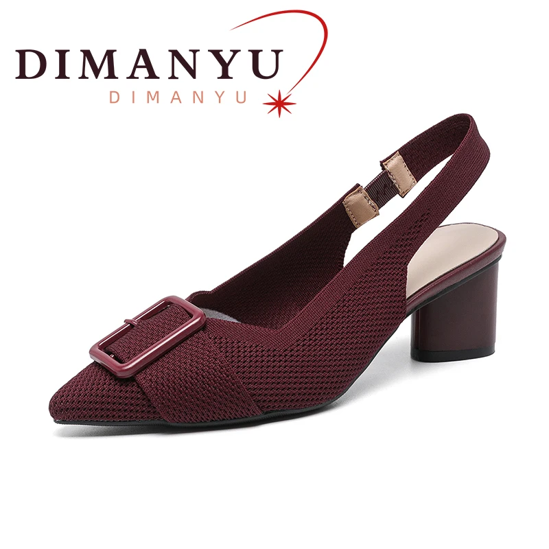 DIMANYU Women Sandals Summer 2024 New Pointed Large Size Women Knitted Shoes Hollow Breathable High Heel Sandals Women