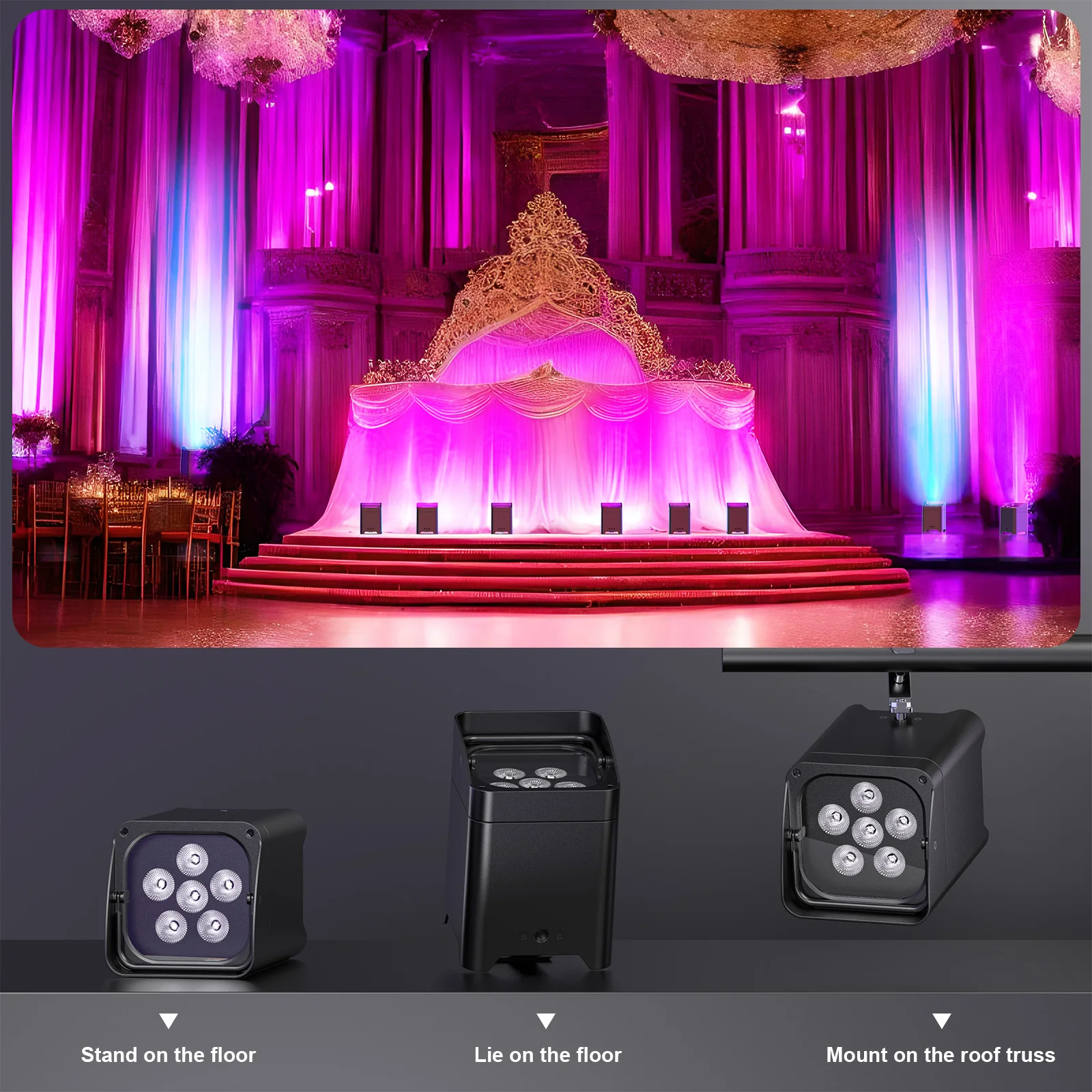 U'King 2Pcs 80W Wireless Battery Par Light 6X18W LED RGBWA+UV Stage Light With Charge Progress Bar For DJ Disco Wedding Party