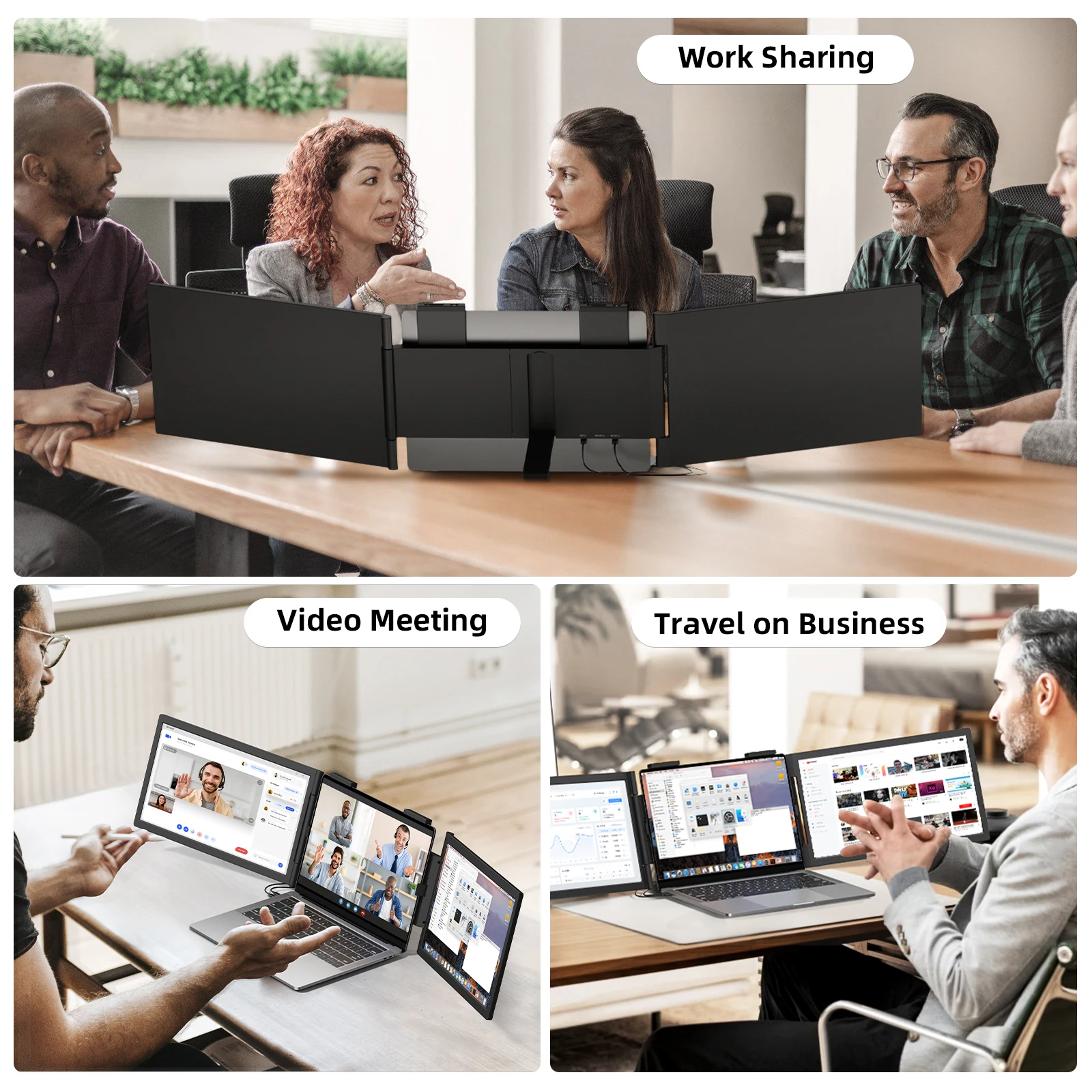 Amoudo 14 Polegada Monitor de Laptop Duplo 1920*1080P IPS Portátil Triplo Monitor com Porta USB-C para 14-16.5 "Laptops Windows/Mac Xbox