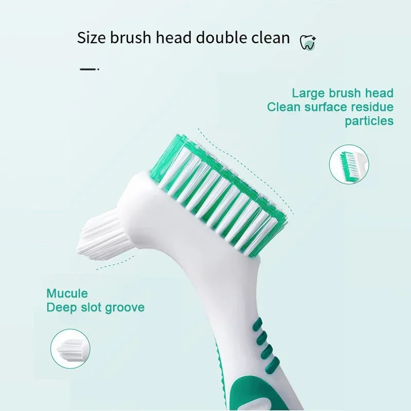 1Pc Dual Head Denture Brush, False Teeth Cleaning Toothbrush, Multi-use Oral Cleaner for Braces Retainer for Adults