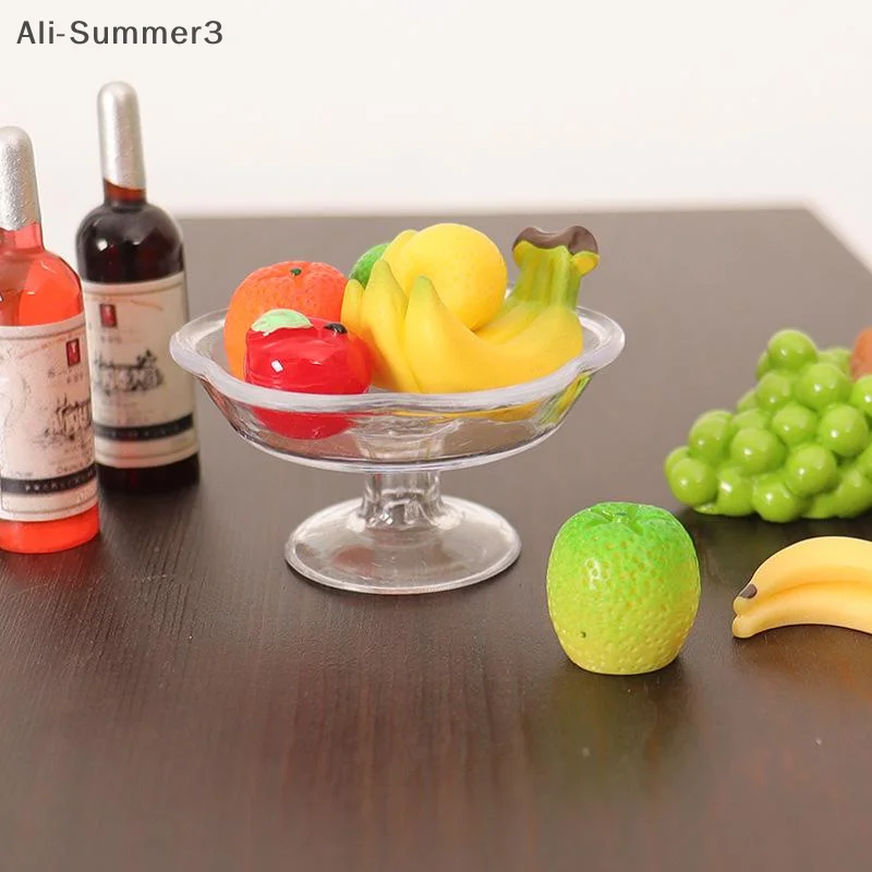 6Pcs/set Simulation Transparent Fruit Plate Banana Orange Grape Model Dollhouse Food And Play Miniature Accessories For Children