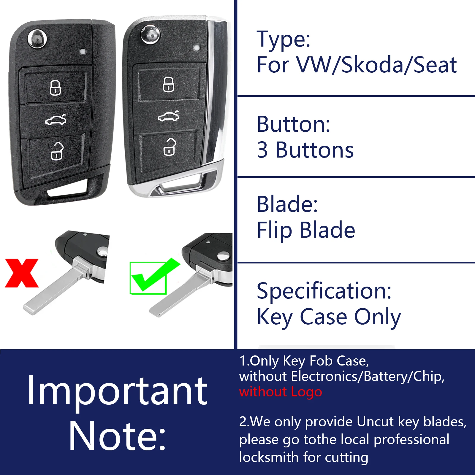 3B Remote Key Fob Case For VW MQB Golf VII MK7 Skoda Octavia A7 Fabia Seat Leon