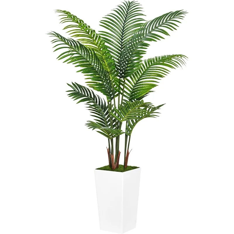 

Artificial Palm Tree 5FT - Fake Tree with White Tall Planter - Faux Tropical Areca Floor Plant in Pot - Artificial Silk Plant