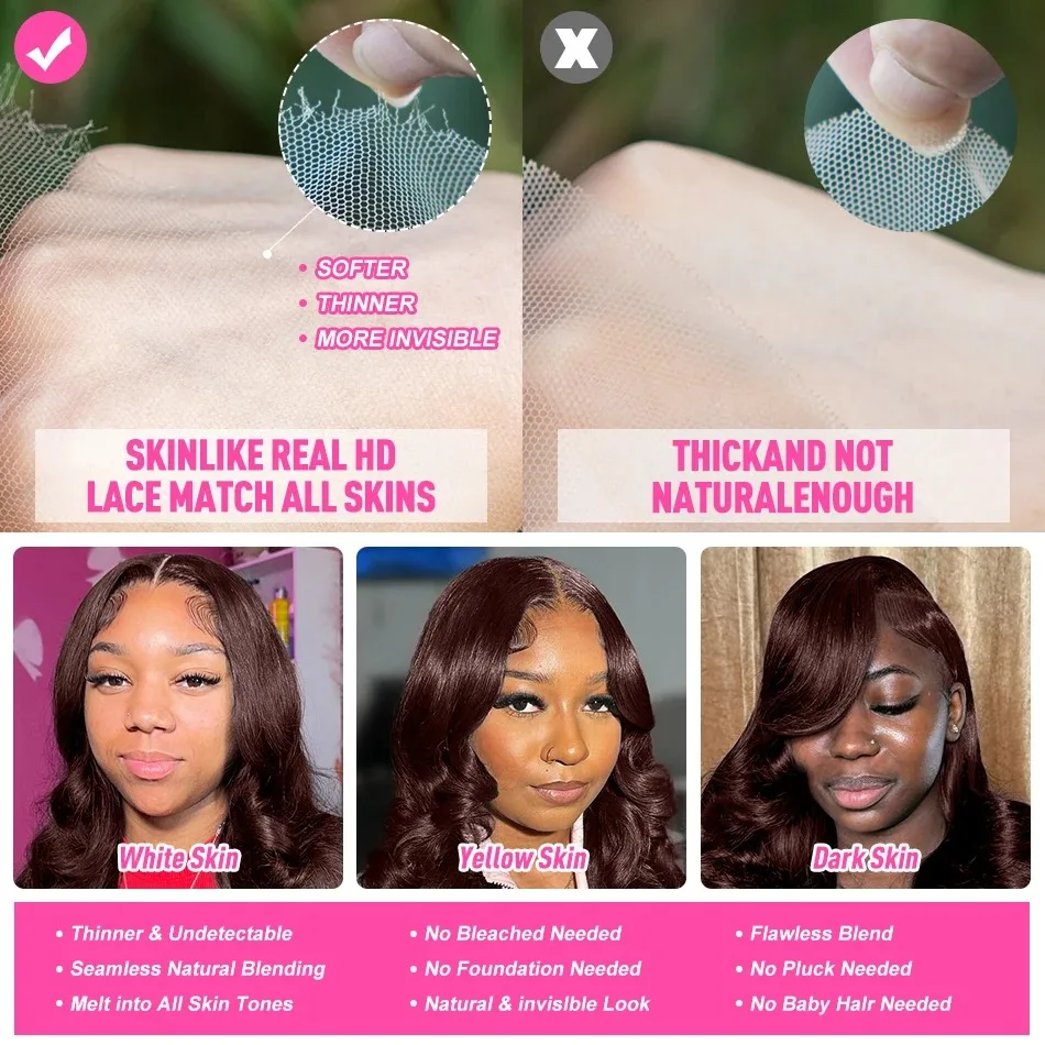 200 densité chocolat brun vague de corps 13X4 dentelle avant perruques de cheveux humains 30 34 pouces brun 13x6 HD dentelle frontale perruque pour les femmes noires