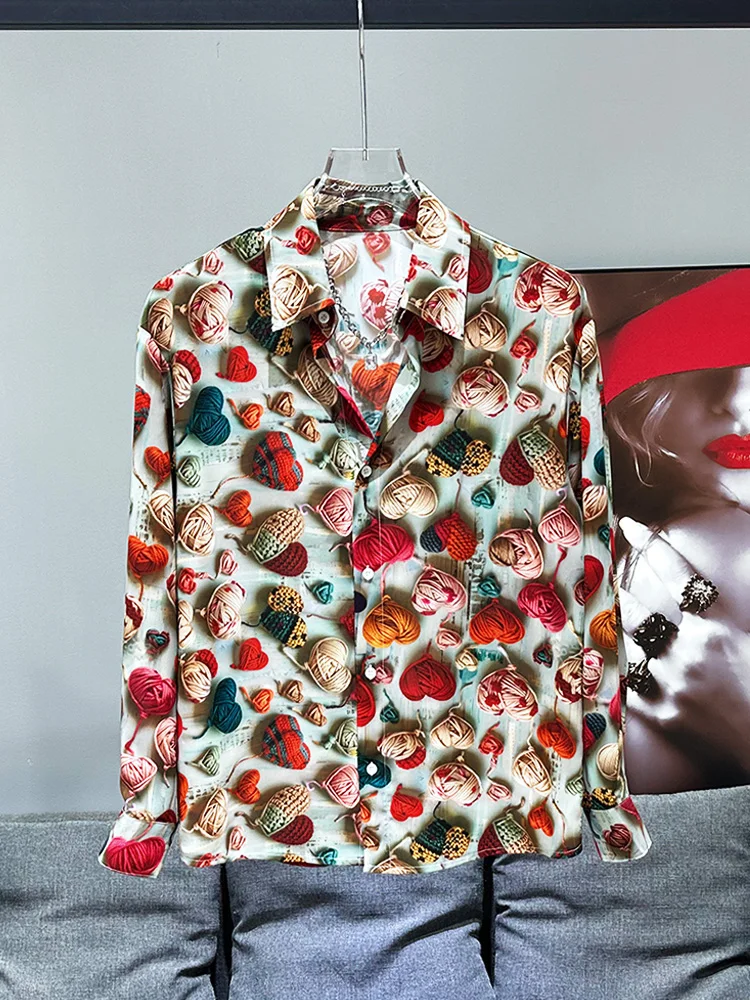 

New Trendy 3D Knit Heart Print Loose Fit Casual irt Men's Versatile Sle Korean Version Autumn Youth Faion Long Sve