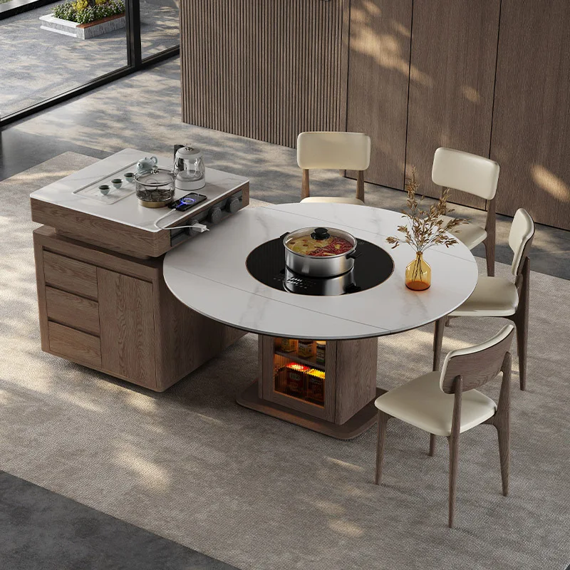 Socket Design Round Dining Table Chairs Luxury Stove White Island Tables Kitchen Restaurant Modern Mesa Comedor Furniture