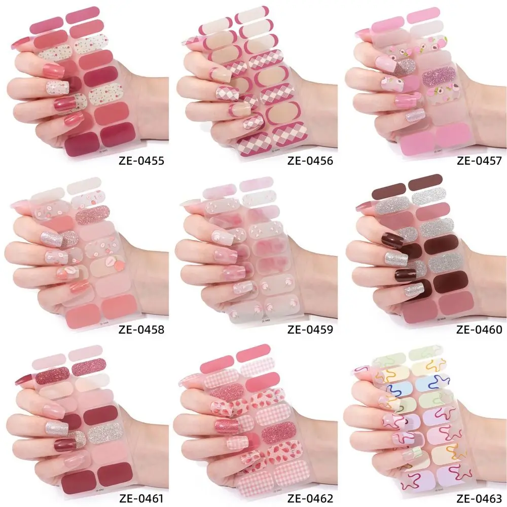 4sets 16 Strips Semi Cured Gel Nail Stickers Gradient Colors French Nail Art Glittering Nail Art Stickers