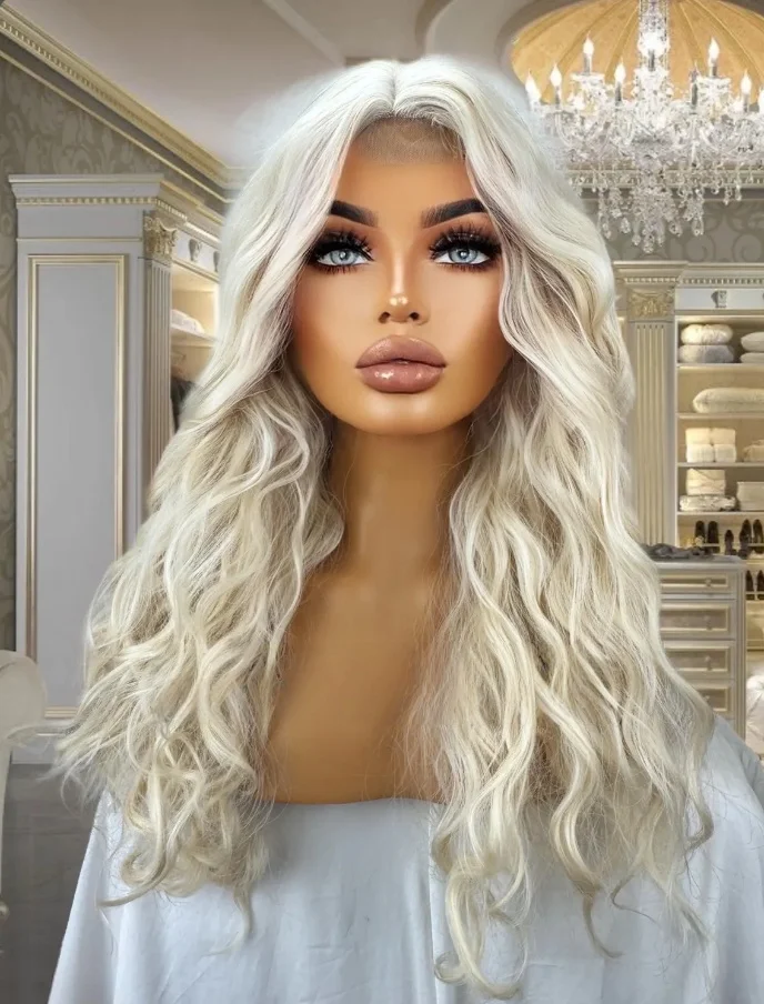 موجة المياه الطويلة الاصطناعية الدانتيل شعر مستعار أمامي أبيض شقراء شعر مستعار أنثى موضة شحن سريع 13*4 الدانتيل الباروكات الاستخدام اليومي تأثيري #3