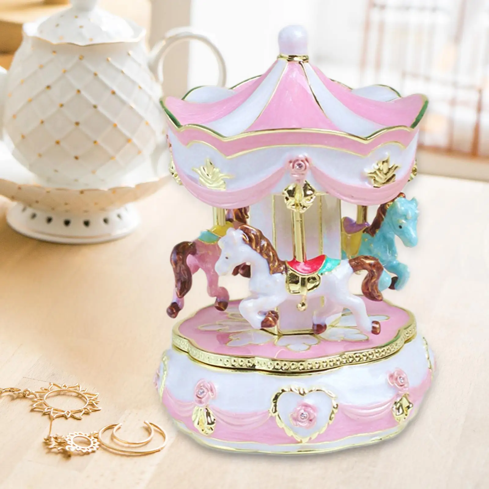 Carousel Trinket Box Decoration Metal Figurine for Women Souvenir Birthday