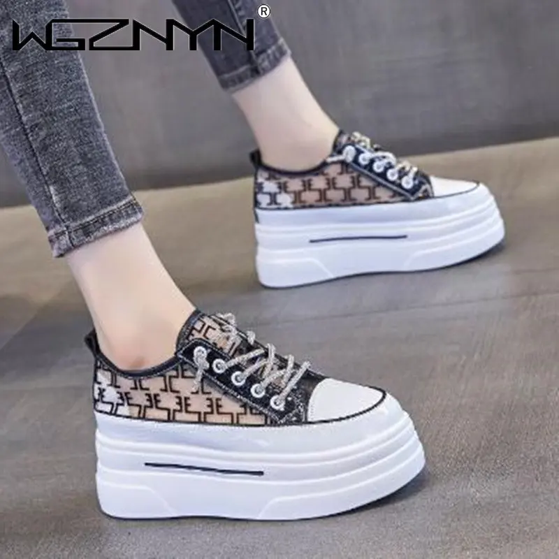 2023 Platform Wedge Hollow Shoes White Chunky Sneaker New Casual Comfortable High Brand Breathable Spring Summer Sports Shoes