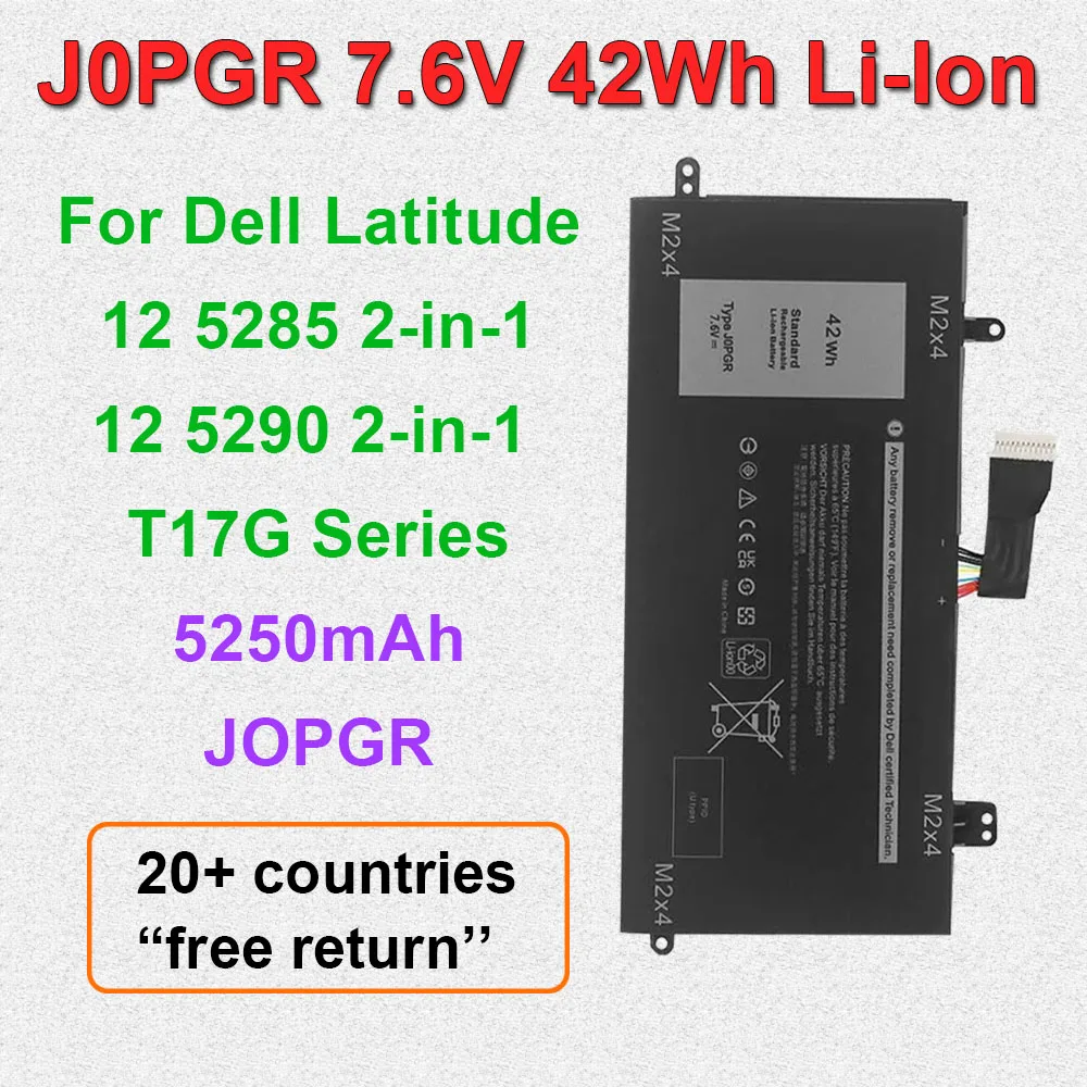 Laptop Battery For Dell Latitude 12 5285 5290 2-in-1 Series J0PGR JOPGR T17G X16TW 1WND8 7.6V 42Wh Replaceable Batteries